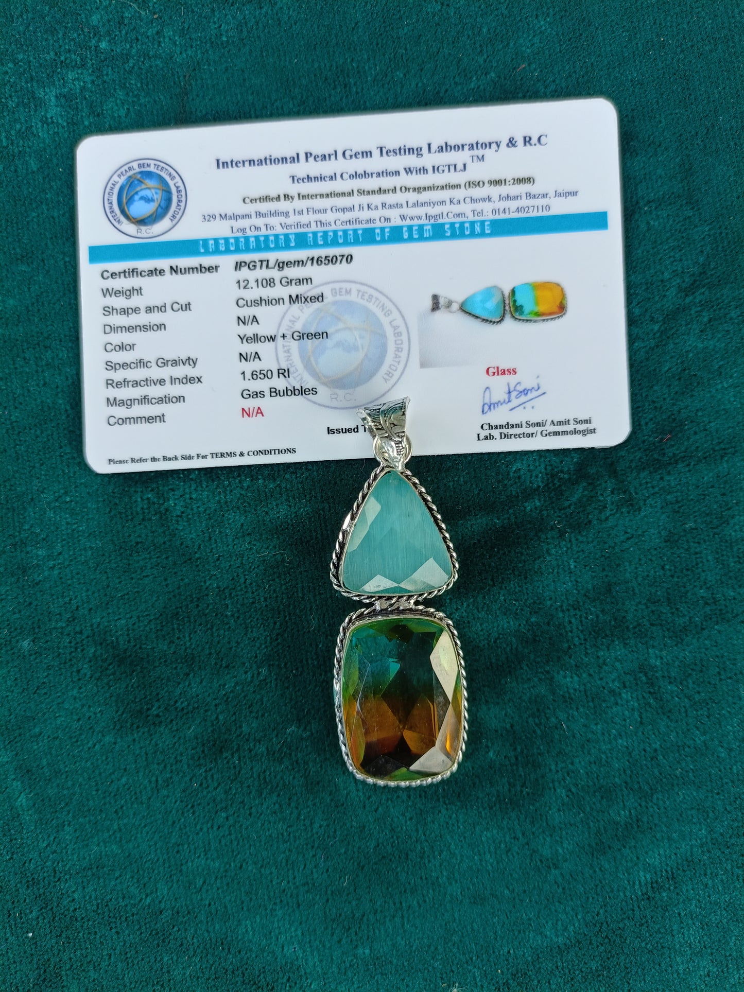 Cyan and Brown Oval Glass Pendant