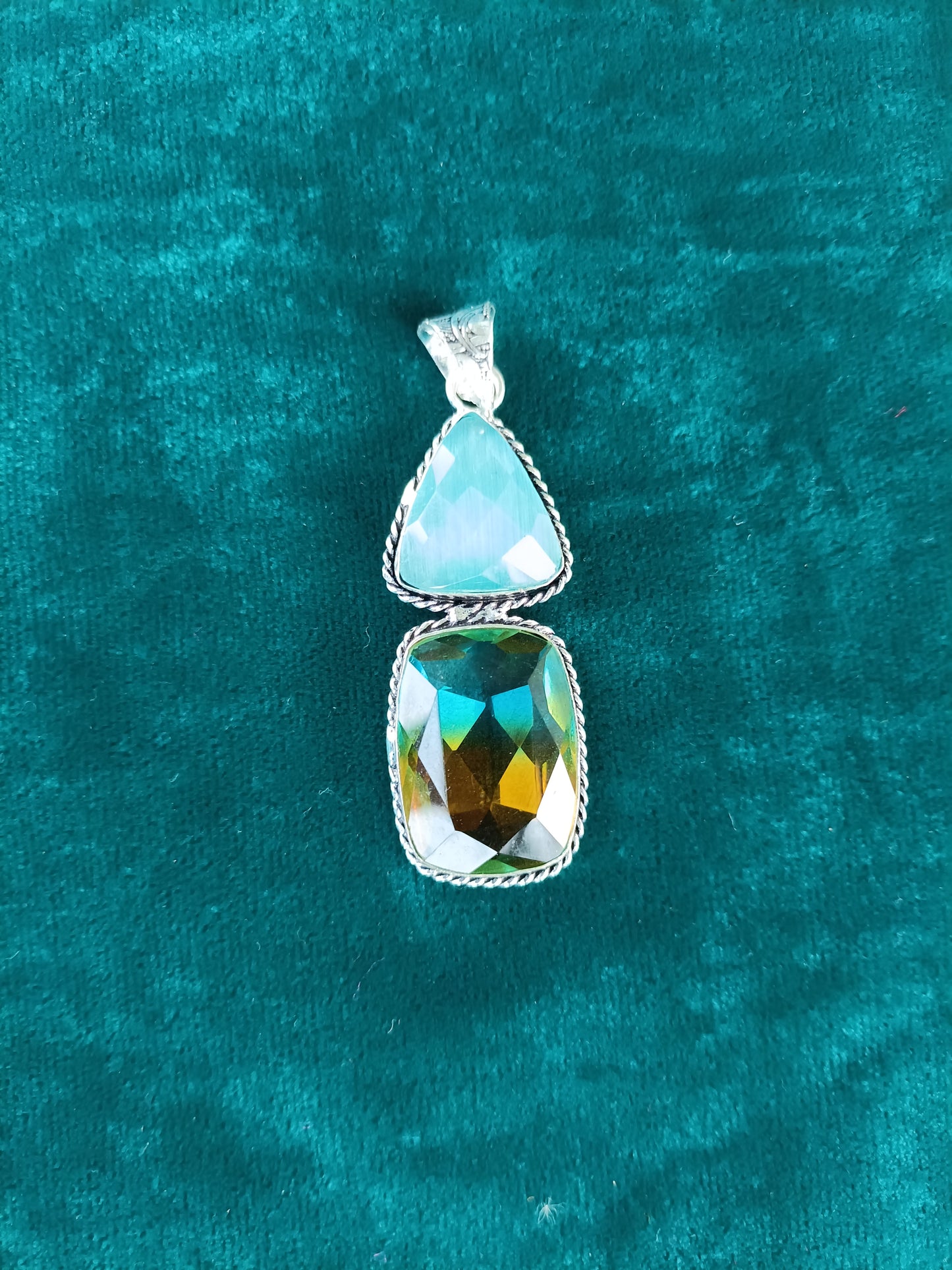 Cyan and Brown Oval Glass Pendant