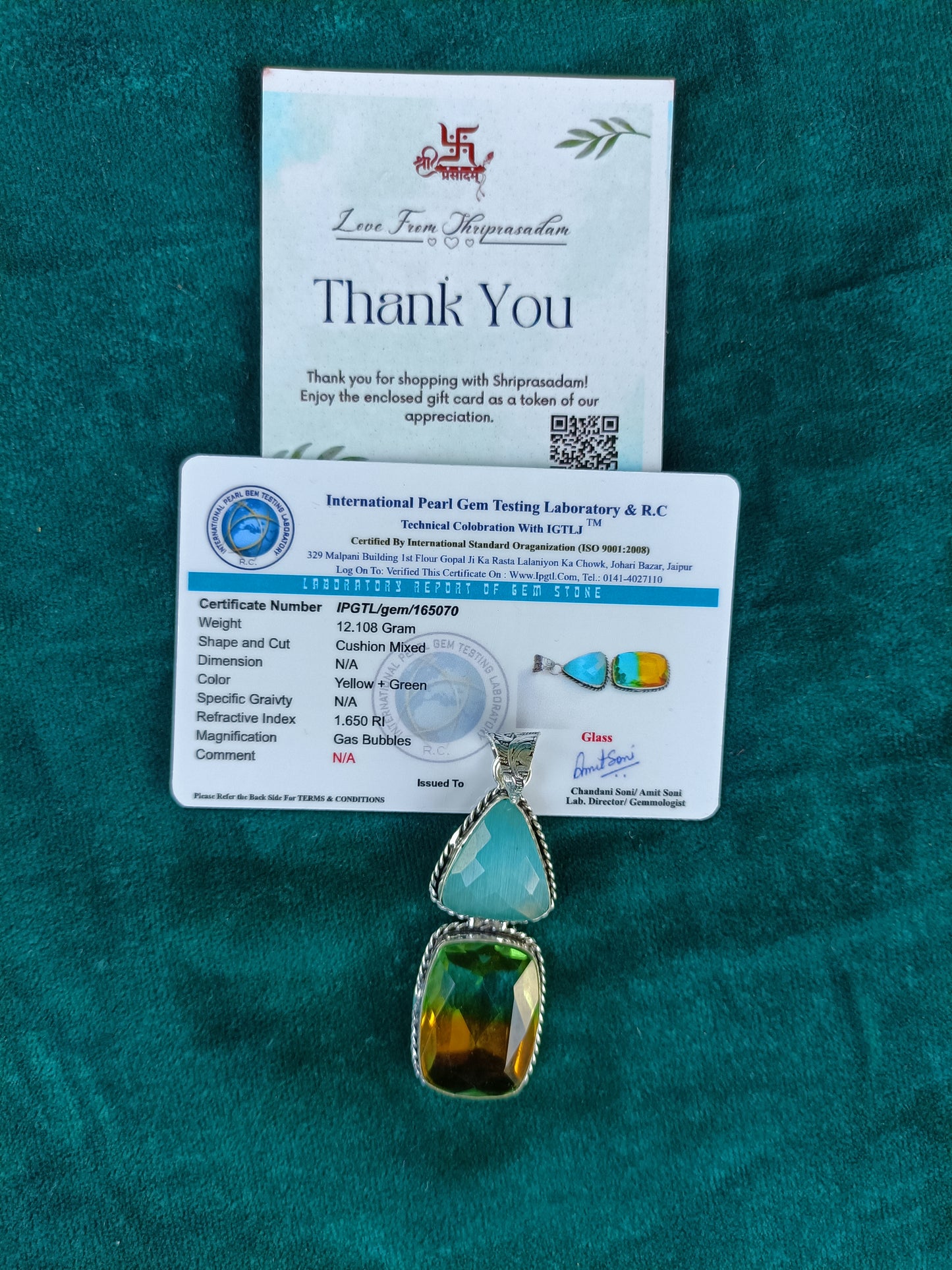 Cyan and Brown Oval Glass Pendant