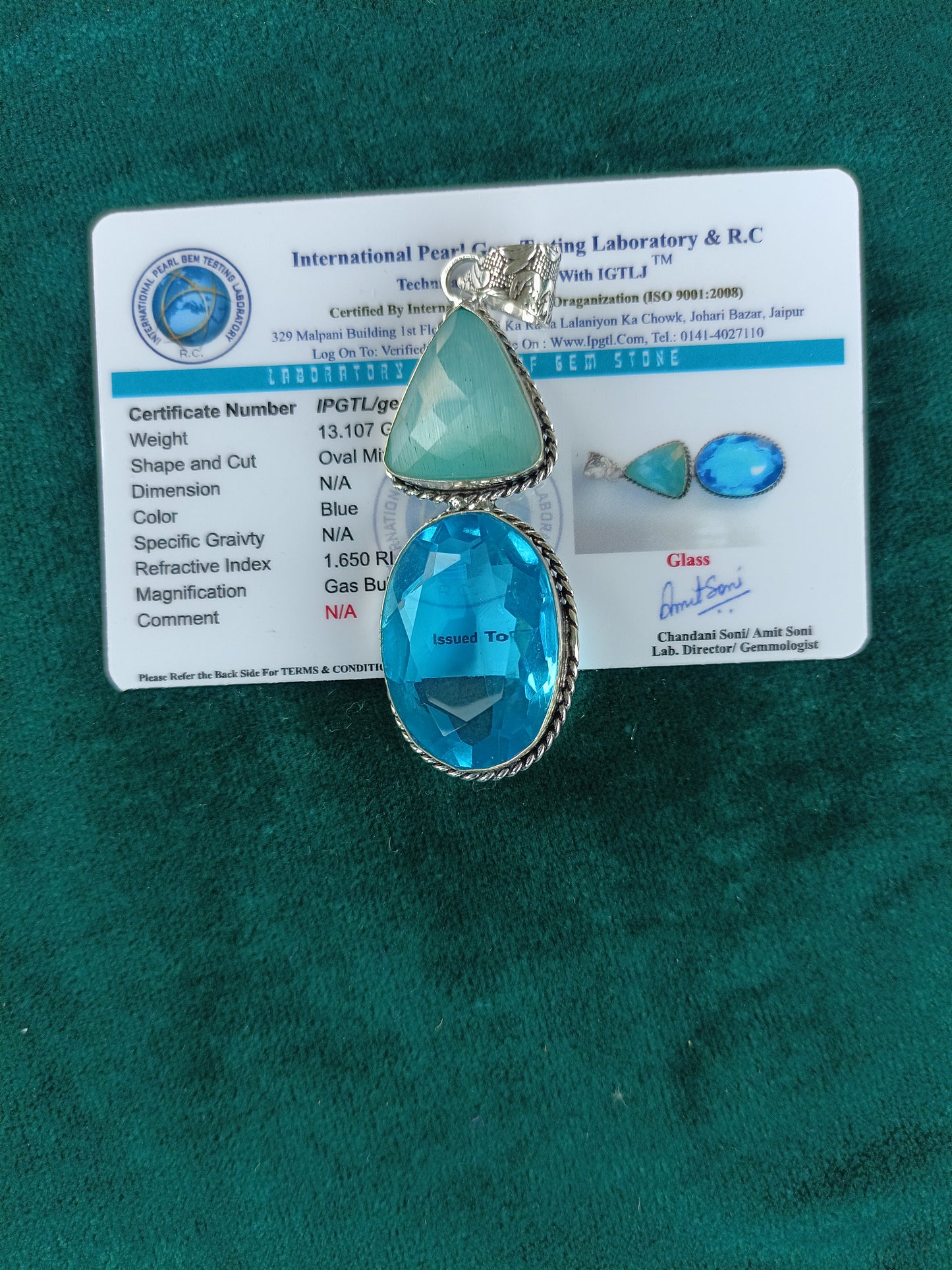 Blue Oval Glass Pendant