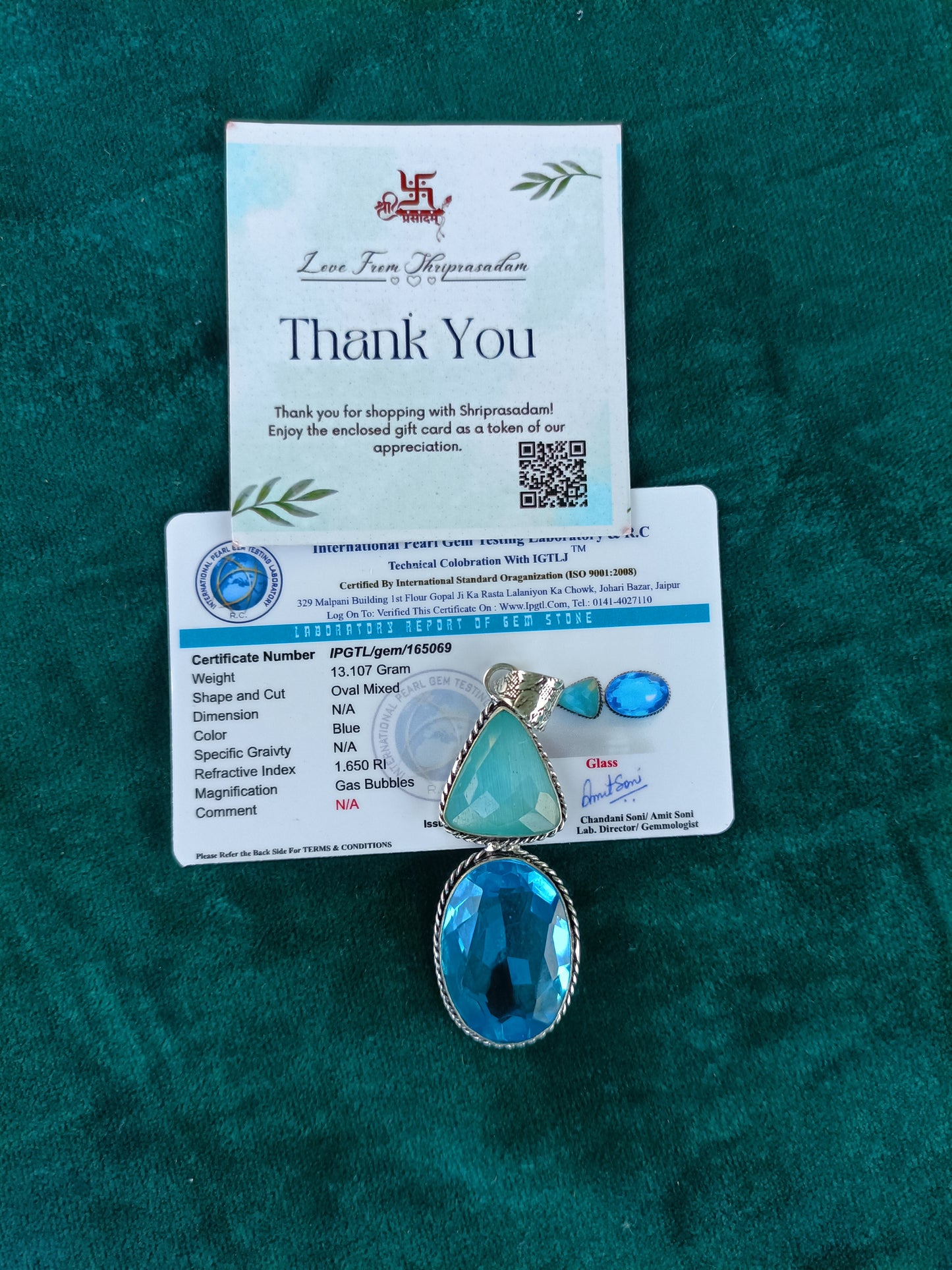 Blue Oval Glass Pendant