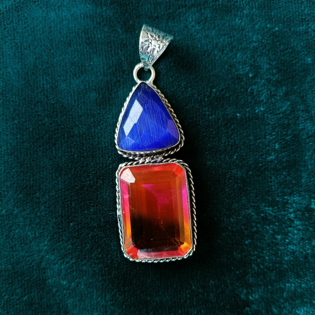 Blue and Red Rectangle Glass Pendant