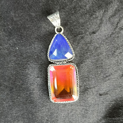 Blue and Red Rectangle Glass Pendant