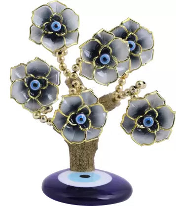 Evil Eye Tree for Home Décor Showpiece Decorative Showpiece - 7 cm  (Metal, Silver)