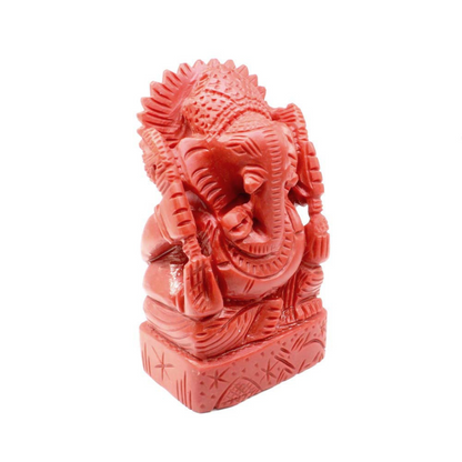 Red Coral Carved Lord Ganesha God Statue Idol