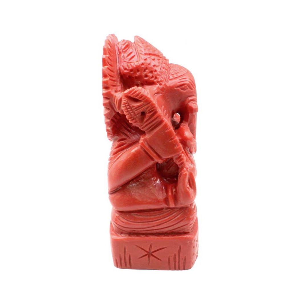 Red Coral Carved Lord Ganesha God Statue Idol