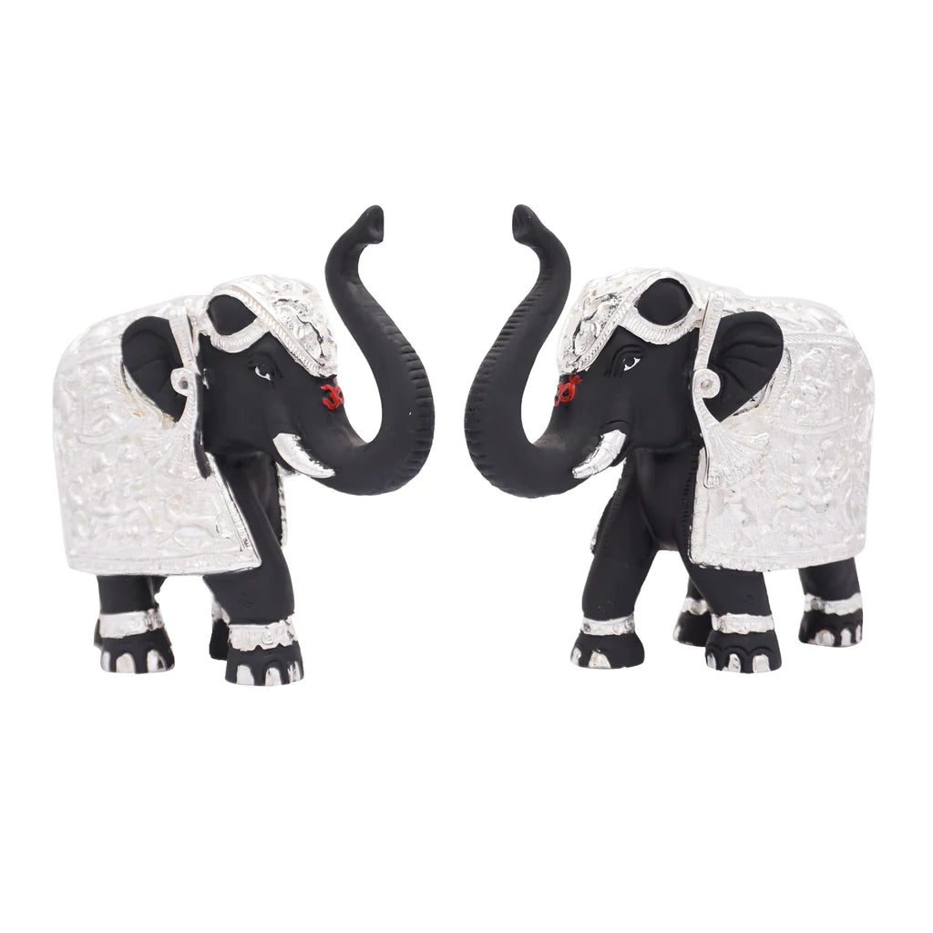 Natural Black & Silver Coated Elephant Showpiece 