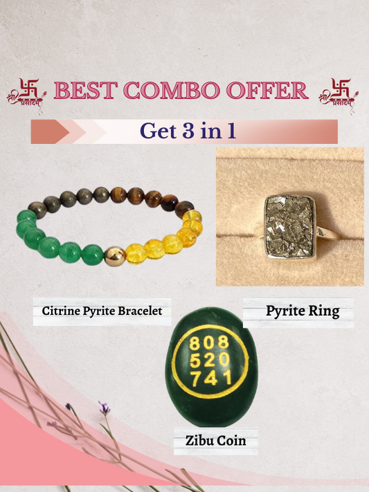 Set of 3 in 1- Money Magnet Bracelet, Pyrite Ring, Zibu Coin