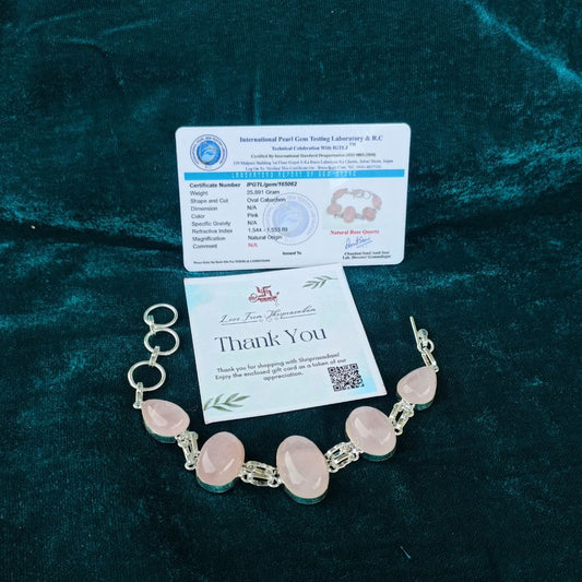 Rose Quartzite Silver Plated Bracelet For Girls & Women
