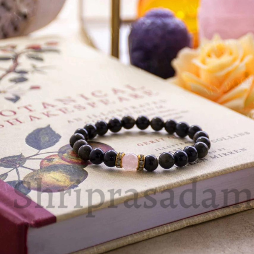 Obsidian & Rose Quartz Natural Crystal Healing Bracelet