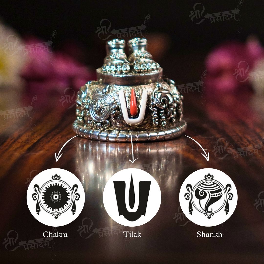 Silver Plated Carved Balaji Charan For Puja, Home, And Gift