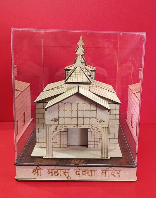 Mahasu Devta Wooden 3D Temple With Acrylic Case (15 inch)