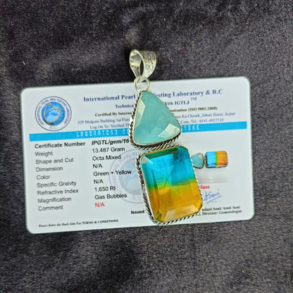 Blue and Yellow Rectangle Glass Pendant