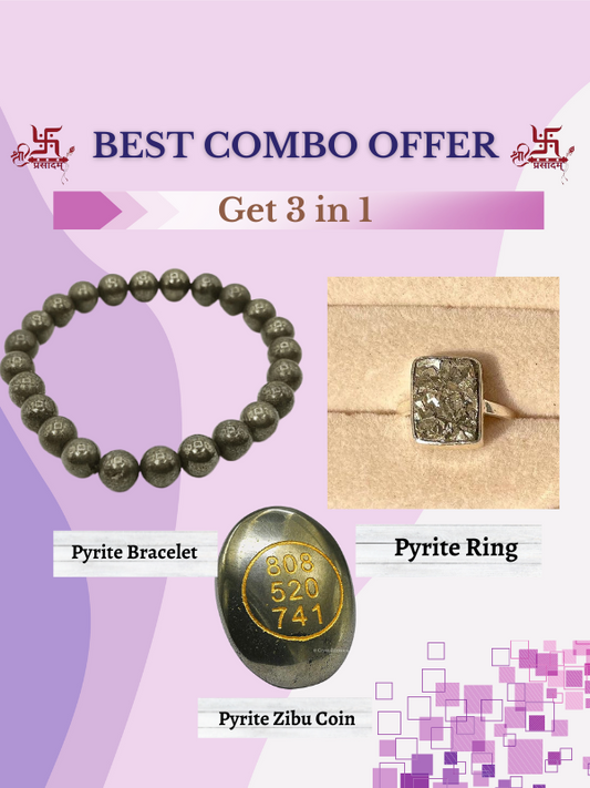Set of 3 in 1- Pyrite Ring, Pyrite  Bracelet, Zibu Coin