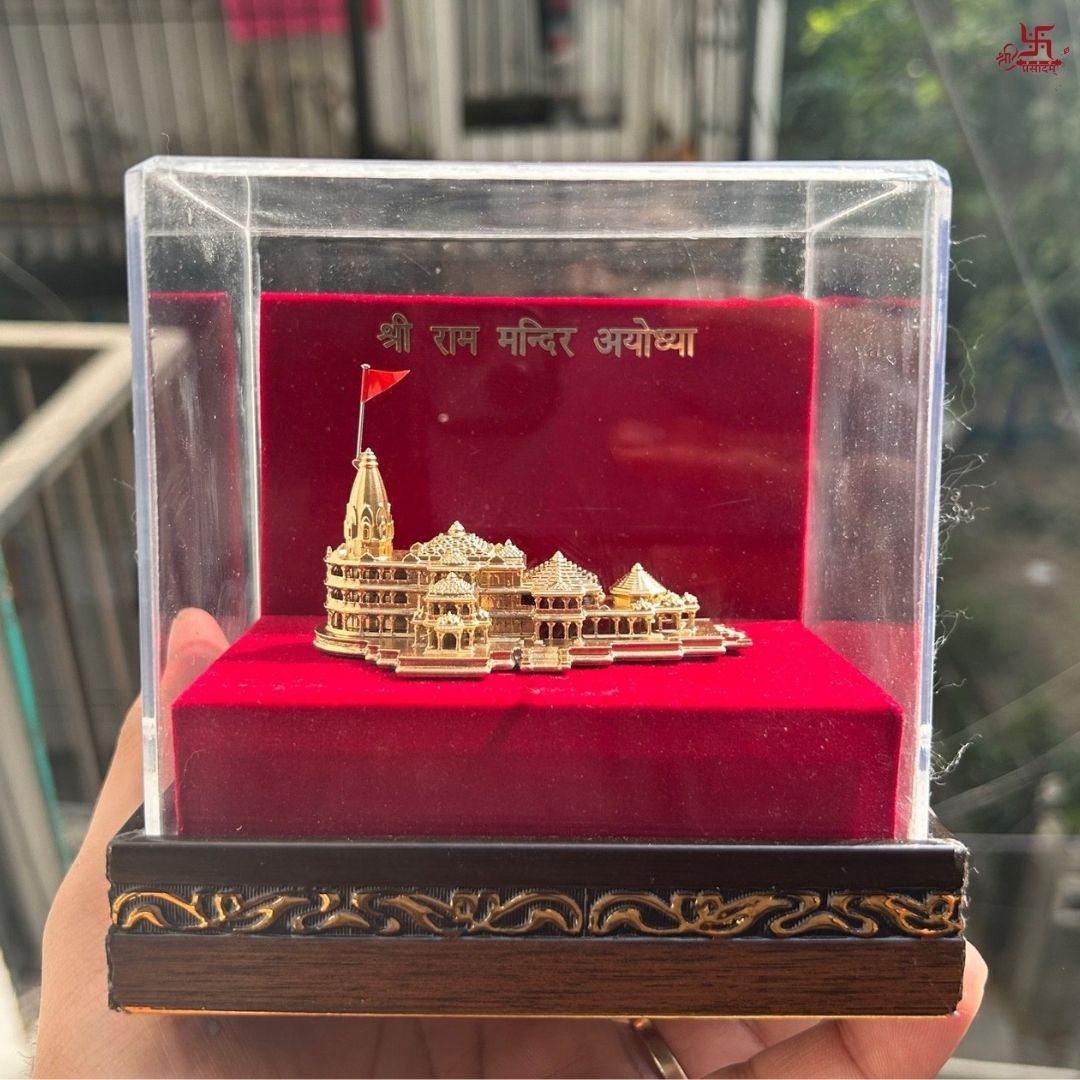 Golden Model of Shree Ram Mandir and Charan Paduka For Home/Office/Shop