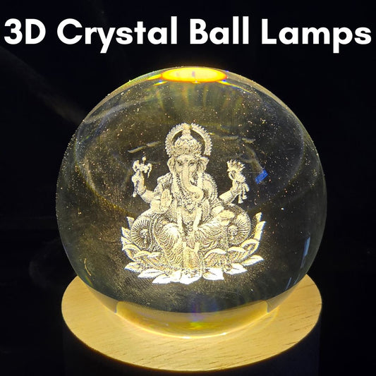 3D Crystal Ball Lamps With Ganesh Ji Design For Bedroom, Home Decoration, Night Light, Gifts, and Decor