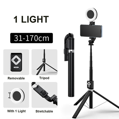 Extendable Flash 3-in-1 Selfie Stick Tripod with Bluetooth Remote