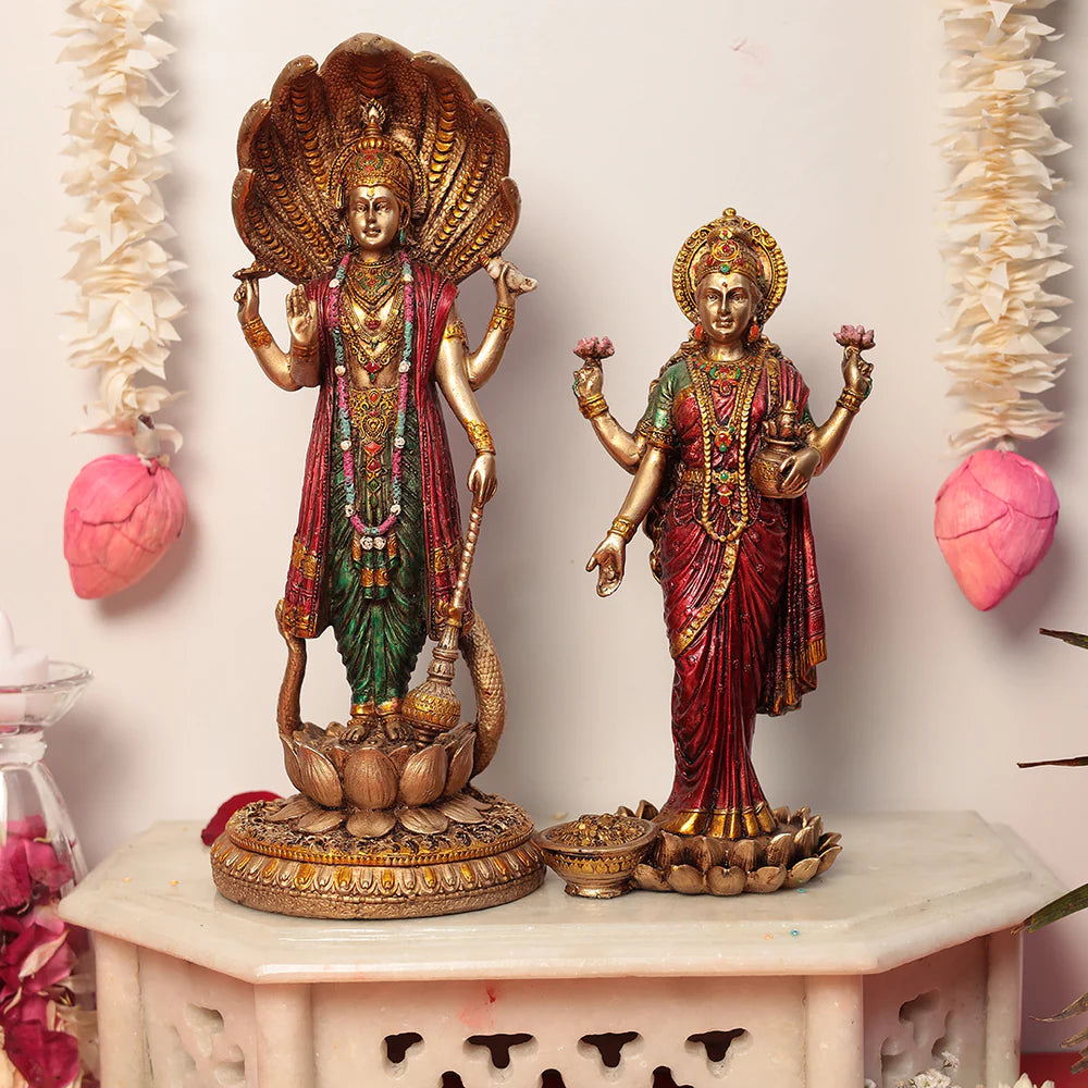 Lord Vishnu & Goddess Lakshmi Idol for Home, Temple, and Pooja