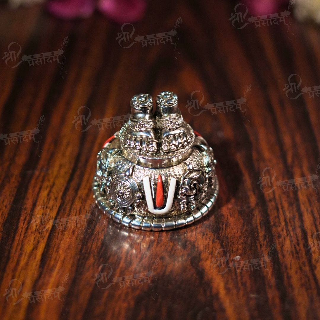 Silver Plated Carved Balaji Charan For Puja, Home, And Gift