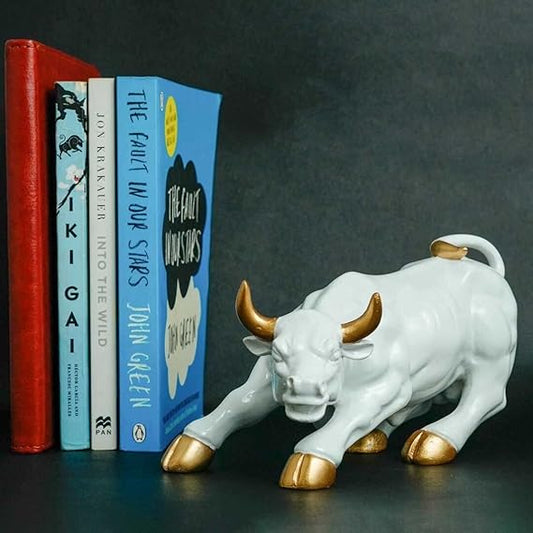 Wall Street Bull Replica - Resin Showpiece for Home Decor and Gift (white)