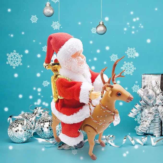 Santa Riding Reindeer Toy for Christmas Decoration & Gifting