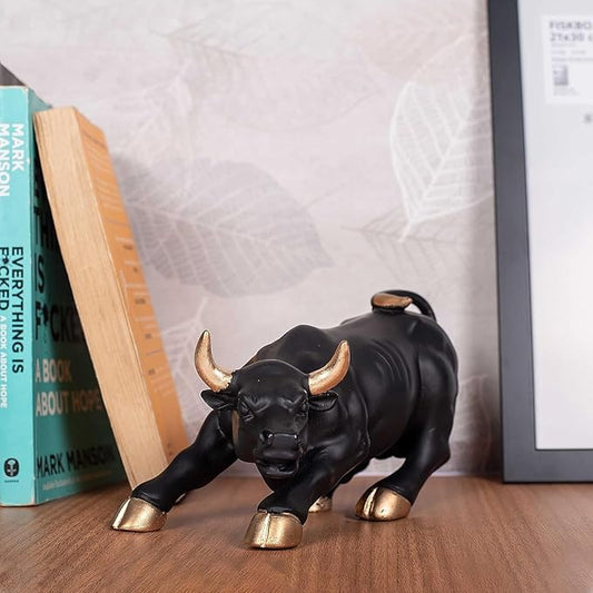 Wall Street Bull Replica - Resin Showpiece for Home Decor and Gift (black)