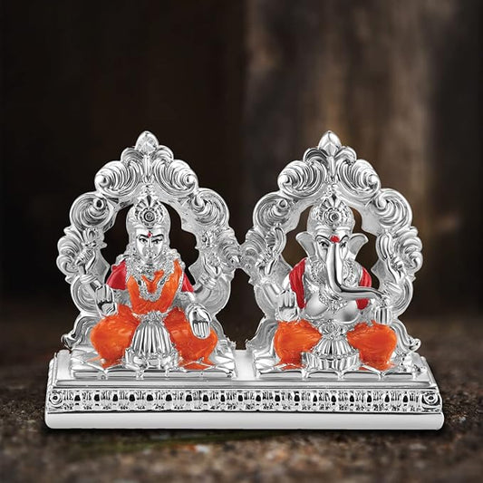 Goddess Lakshmi/Laxmi & Lord Ganesha Silver Plated Idol Statue