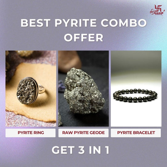 Set Of 3 in 1 - Pyrite Ring, Raw Pyrite Geode, Pyrite Bracelet