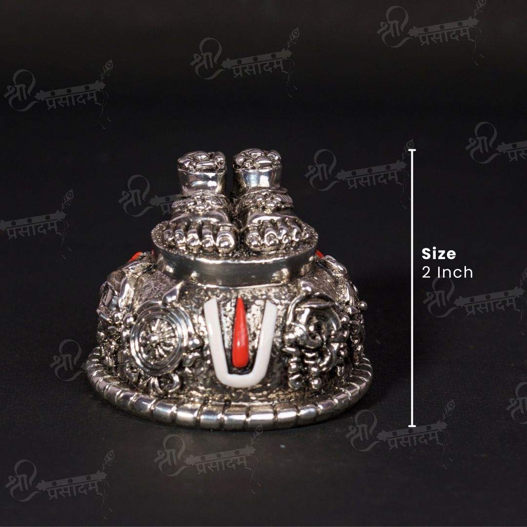 Silver Plated Carved Balaji Charan For Puja, Home, And Gift