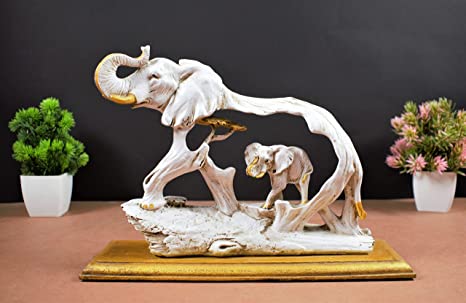 Elephant on Wooden Resin Base Decor