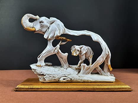 Elephant on Wooden Resin Base Decor