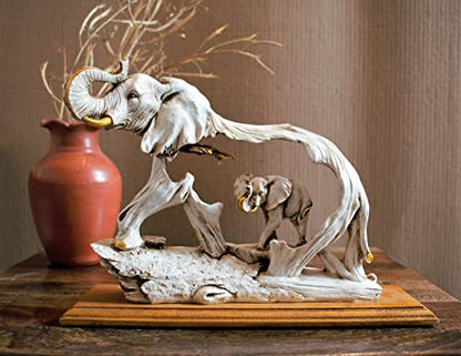 Elephant on Wooden Resin Base Decor