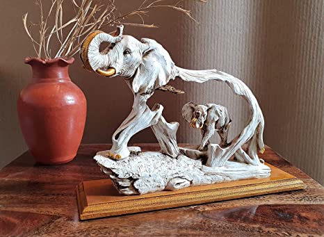 Elephant on Wooden Resin Base Decor