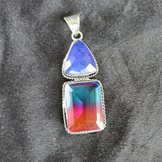 Blue and Brown Rectangle Glass Pendant