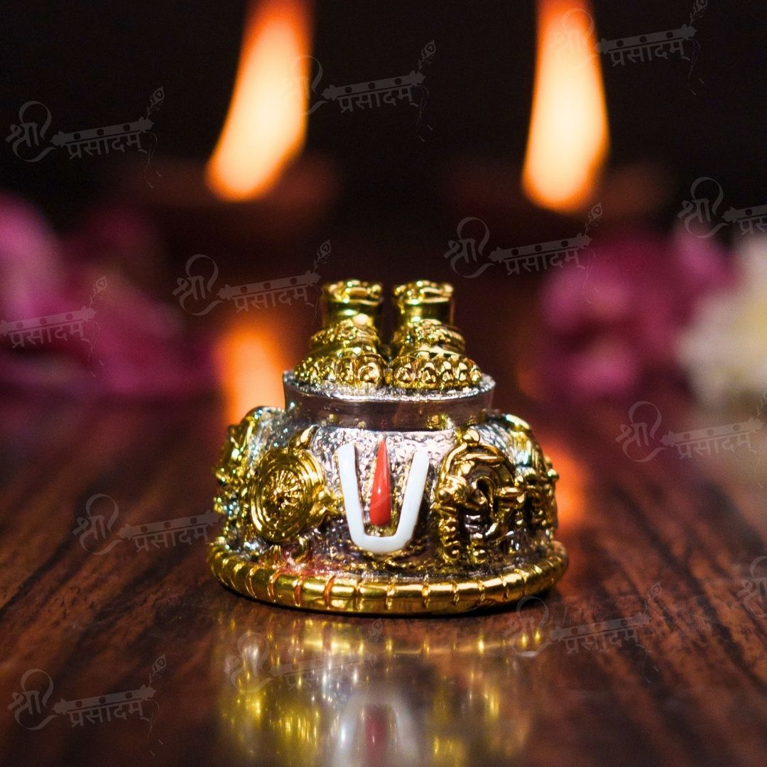 Silver Plated Carved Balaji Charan For Puja, Home, And Gift