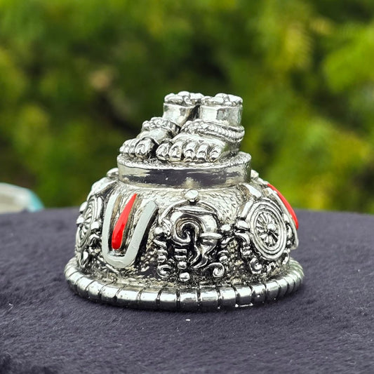 Silver Plated Carved Balaji Charan For Puja, Home, And Gift