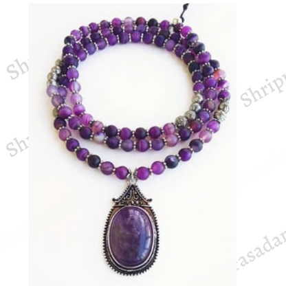 Striped purple Agate and Pyrite Mala