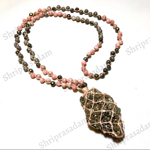 Pyrite mala with Pyrite Rhodochrosite and Crinoid jasper Beads