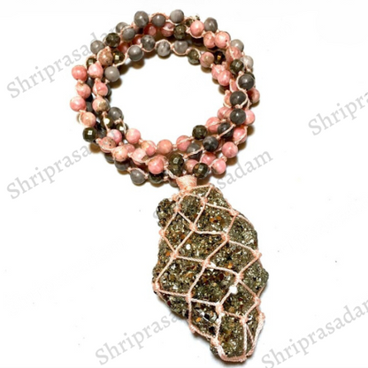 Pyrite mala with Pyrite Rhodochrosite and Crinoid jasper Beads