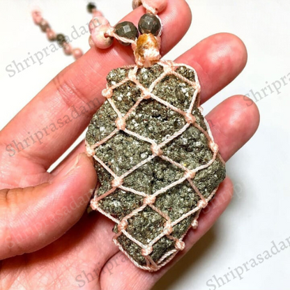 Pyrite mala with Pyrite Rhodochrosite and Crinoid jasper Beads