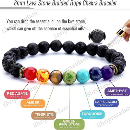 7 Chakra Lava Stone  Round Lava Rock Bracelet