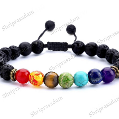 7 Chakra Lava Stone  Round Lava Rock Bracelet