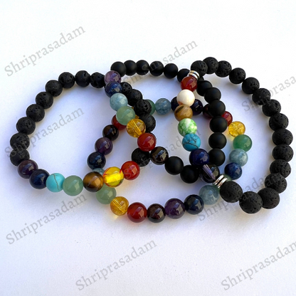 7 Chakra Lava Stone  Round Lava Rock Bracelet