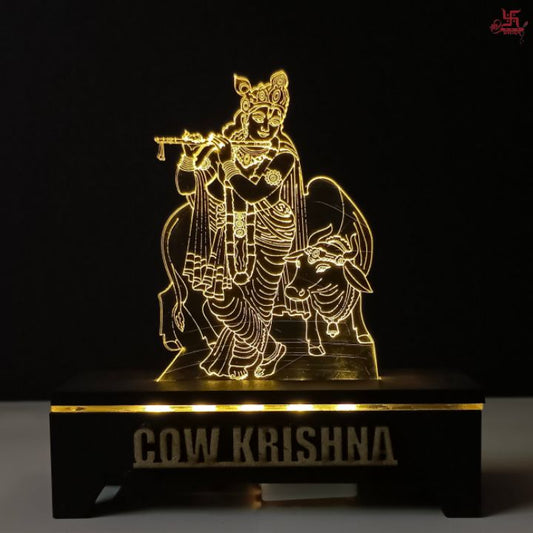 Cow Krishna Acrylic LED Table Lamp for Office and Home Decoration