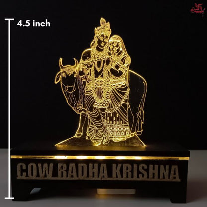 Cow Radha Krishna Acrylic LED Table Lamp for Office and Home Decoration