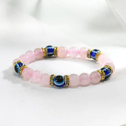 Rose Quartz & Turkish Evil Eye Bracelet