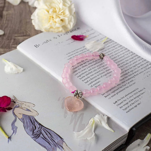 Rose Quartz Bracelet with Heart Charm