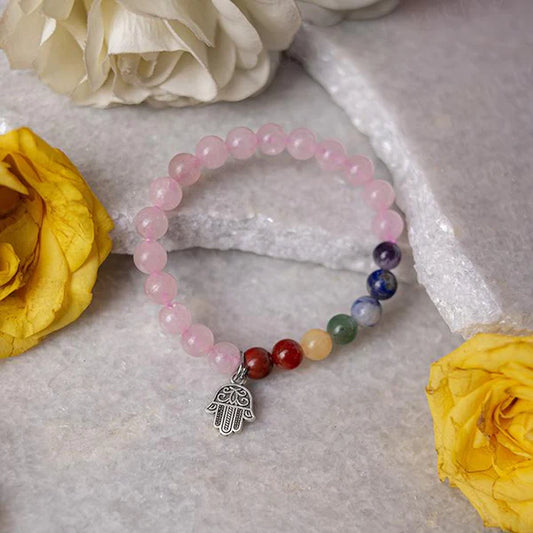Rose Quartz and 7 Chakra Bracelet