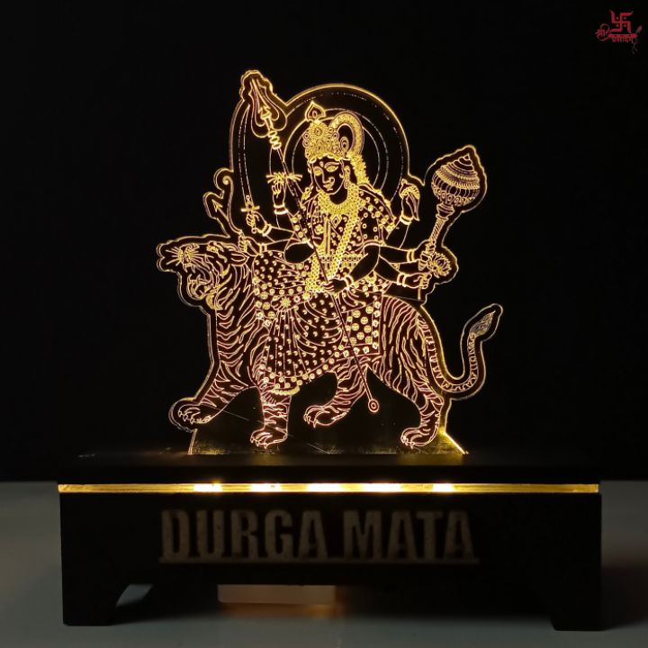 Durga Mata Acrylic LED Table Lamp for Office and Home Decoration