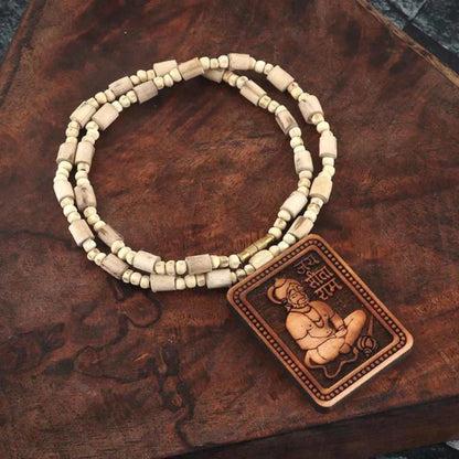 Tulsi Kanthi Mala With Hanuman Pendant for Men Wood